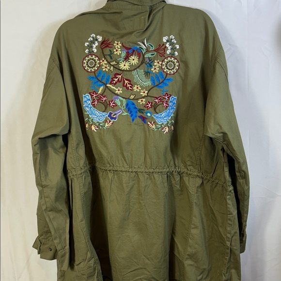 Hayden Embroidered Utility Jacket olive green Size 2x Cinch waist Snap Closure - Picture 4 of 8